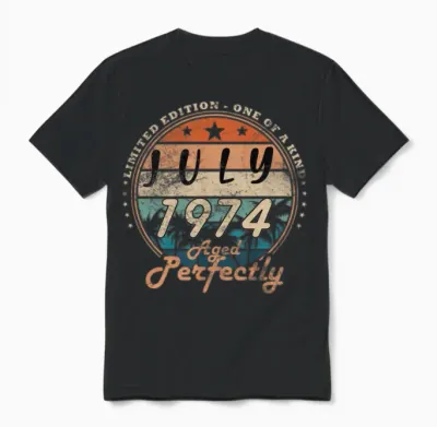July 1974 Vintage Birthday Present Unisex T-Shirt - Black