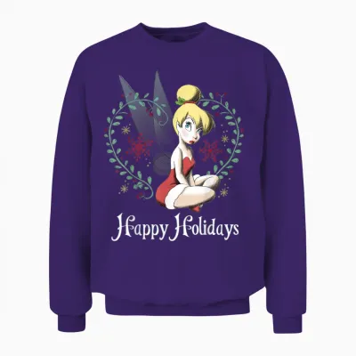 Disney Peter Pan Tinkerbell Happy Holidays Graphic Unisex Sweatshirt - Purple