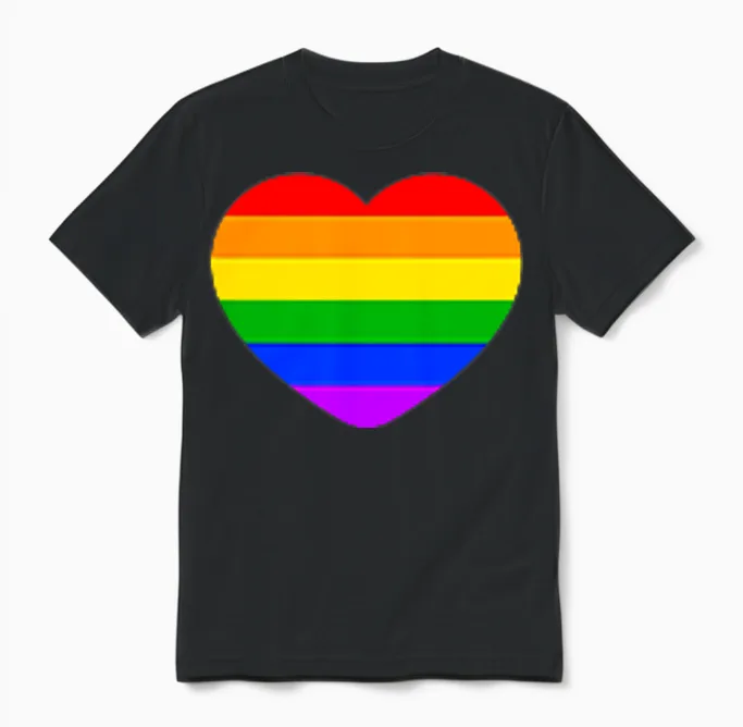 Dezente Regenbogen-Gestreifte Kleine Herz-Flagge Pride Month Lgbt Unisex T-Shirt in Black