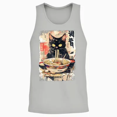 Cat Ramen Noodle Japanese Anime Manga Ramen Kawaii Cat T-Shirt, Black Unisex Tank Top - Ash