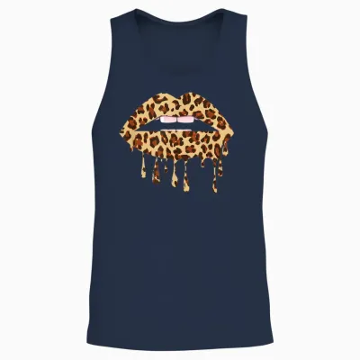 Leo Mouth Lips in Leo Look Leopard Pattern Gift T-Shirt, Black, S Unisex Tank Top - Navy