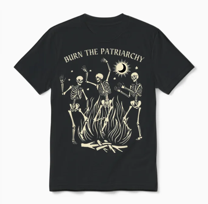 Burn the Patriarchate Funny Feminist Halloween Unisex T-Shirt in Black