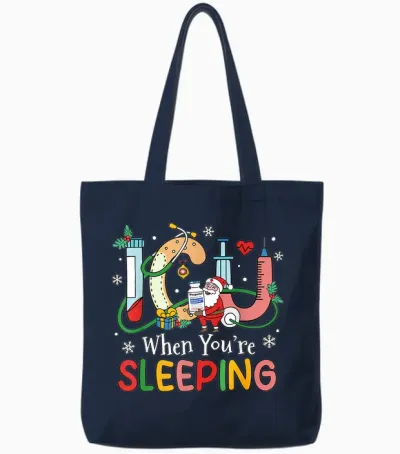 When You're Sleeping Funny Icu Nurse Christmas Tote Bags - Navy