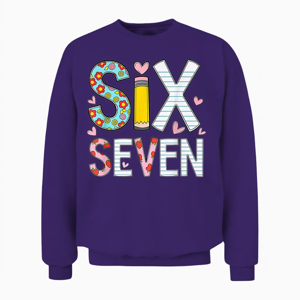 Funny Six Seven 6 7 Meme Teacher Design for Men Women Girls Unisex Sweatshirt in Purple