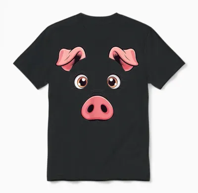 Pink Pig Face Costume for Adults, Children, Men and Women Unisex T-Shirt - Black