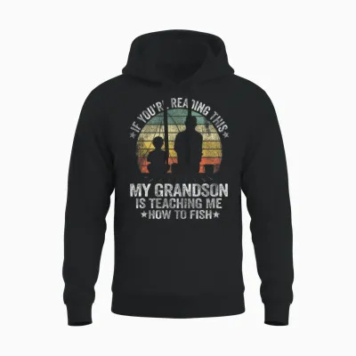 Funny Fishing Buddy Grandpa Grandson Gift Idea Unisex Hoodie - Black