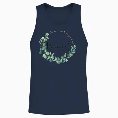 Bride to Be Stag Night Wedding Eucalyptus T-Shirt, White Unisex Tank Top - Navy