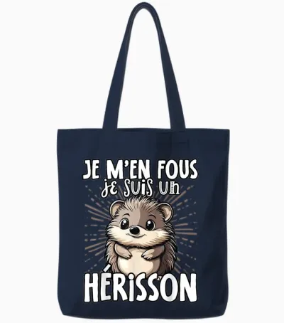 Je M'en Fous Je Suis Un Herisson - Cute Hedgehog T-Shirt, Black, S Tote Bags - Navy