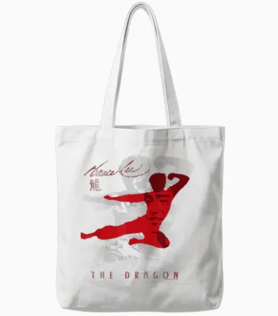 Bruce Lee the Dragon Flying Kick Silhouette Vintage T-Shirt, White Tote Bags - White