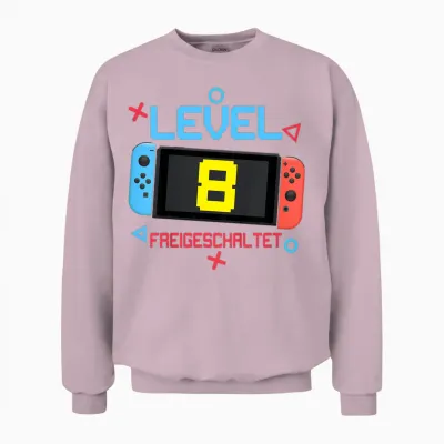 Kids 8th Birthday Boy 8 Years Old Level 8 Unlocked T-Shirt, Black Unisex Sweatshirt - Light Pink