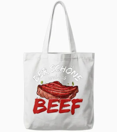 T-Shirt with German Text "der Schöne Und Das Beef Grillen" [german Language, Black Tote Bags - White