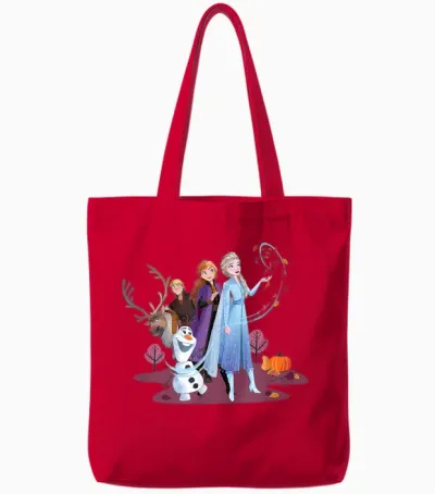 Disney Princess Frozen Elsa Anna Olaf Sven and Kristoff Fall T-Shirt, Black Tote Bags - Red