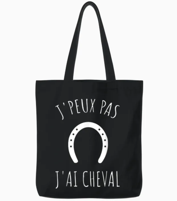 Je Peux Pas J'ai Cheval Humour T-Shirt, Black, S Tote Bags in Black