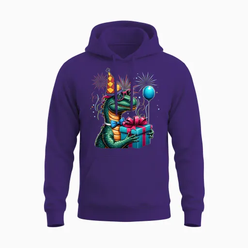 Dinosaur Birthday Party Adult T-Shirt, Black, S Unisex Hoodie - Purple