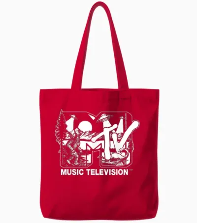 Mademark X Mtv - Cryptid-Filled Mtv Logo Feat. Bigfoot, Ufo, & Nessie Sketch Tote Bags - Red