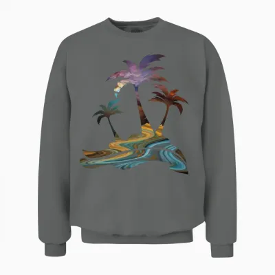 Colorful Sunset Palm Tree Silhouette Unisex Sweatshirt - Graphite Heather