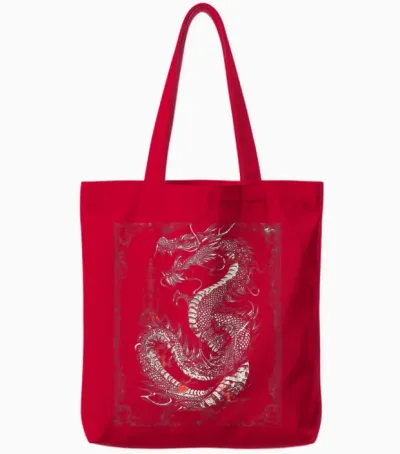 Gotische Drachen-Tattoo-Kunst Im Gothic-Stil, Asiatische Fantasie Tote Bags - Red
