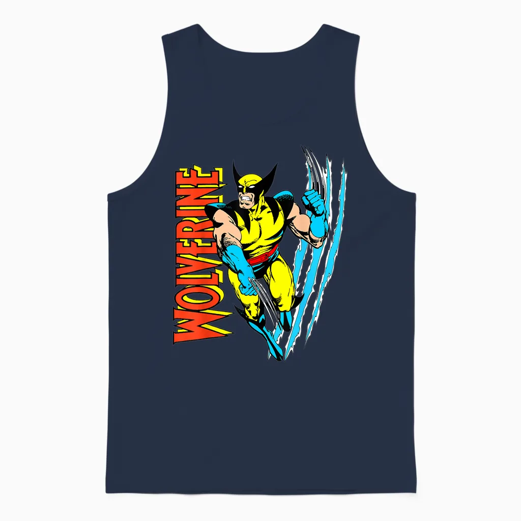 Marvel X-Men Wolverine Vintage Claw Slice Graphic Unisex Tank Top in Navy