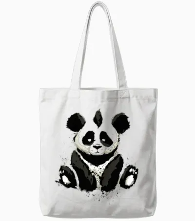 Inked Panda Bear Tote Bags - White