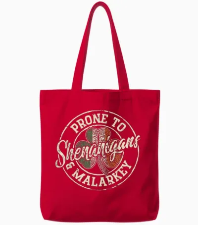 Funny St Patricks Day Prone to Shenanigans and Malarkey Tote Bags - Red