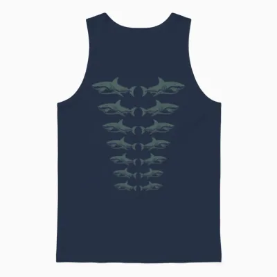 Shark Row Pattern Unisex Tank Top - Navy