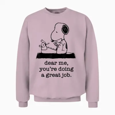 Peanuts - Snoopy Typewriter Dear Me You're Doing a Great Job T-Shirt, White Unisex Sweatshirt - Light Pink