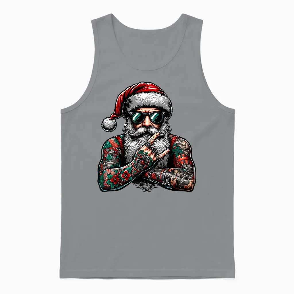 Tattooed Santa Claus Inked Xmas Men & Women Ugly Christmas Unisex Tank Top in Sport Grey