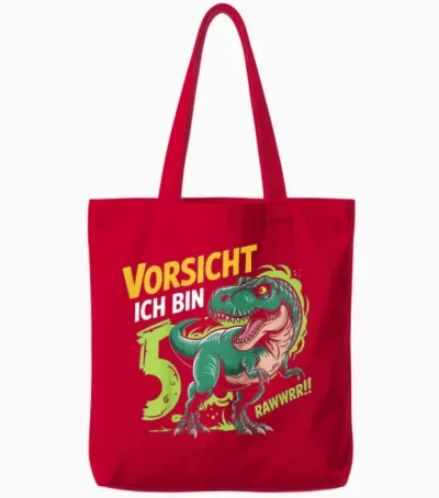 Children's Dinosaur 5th Birthday Decoration I Am 5 Dino Boys 5 Years Tote Bags - Red