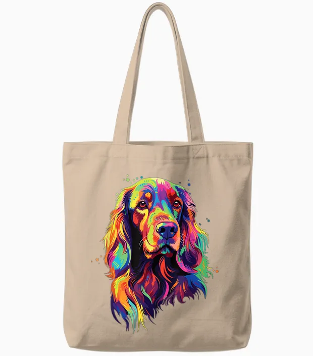Watercolour Colourful Irish Setter Dog T-Shirt, Black Tote Bags in Natural