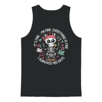It's Fine I'm Fine, 100 Days Survival Cat Skeleton Unisex Tank Top - Black – 1