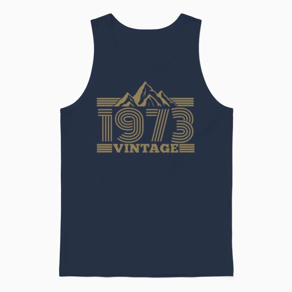 1973 Birthday Mountains Hiking Climbing Unisex Tank Top in Navy