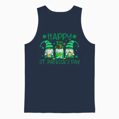 Three Gnomes Holding Shamrock Leopard Plaid St Patrick's Day Unisex Tank Top - Navy