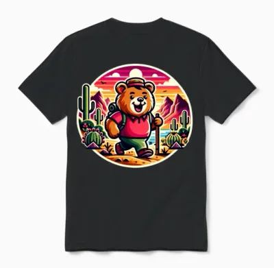 Cute Desert Hiking Bear Unisex T-Shirt - Black