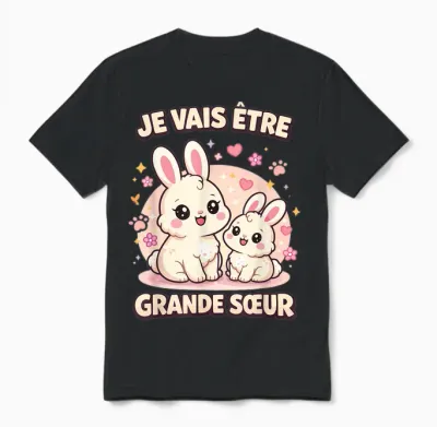 Je Vais être Grande Sœur Lapin Cadeau Annonce Grossesse Unisex T-Shirt - Black