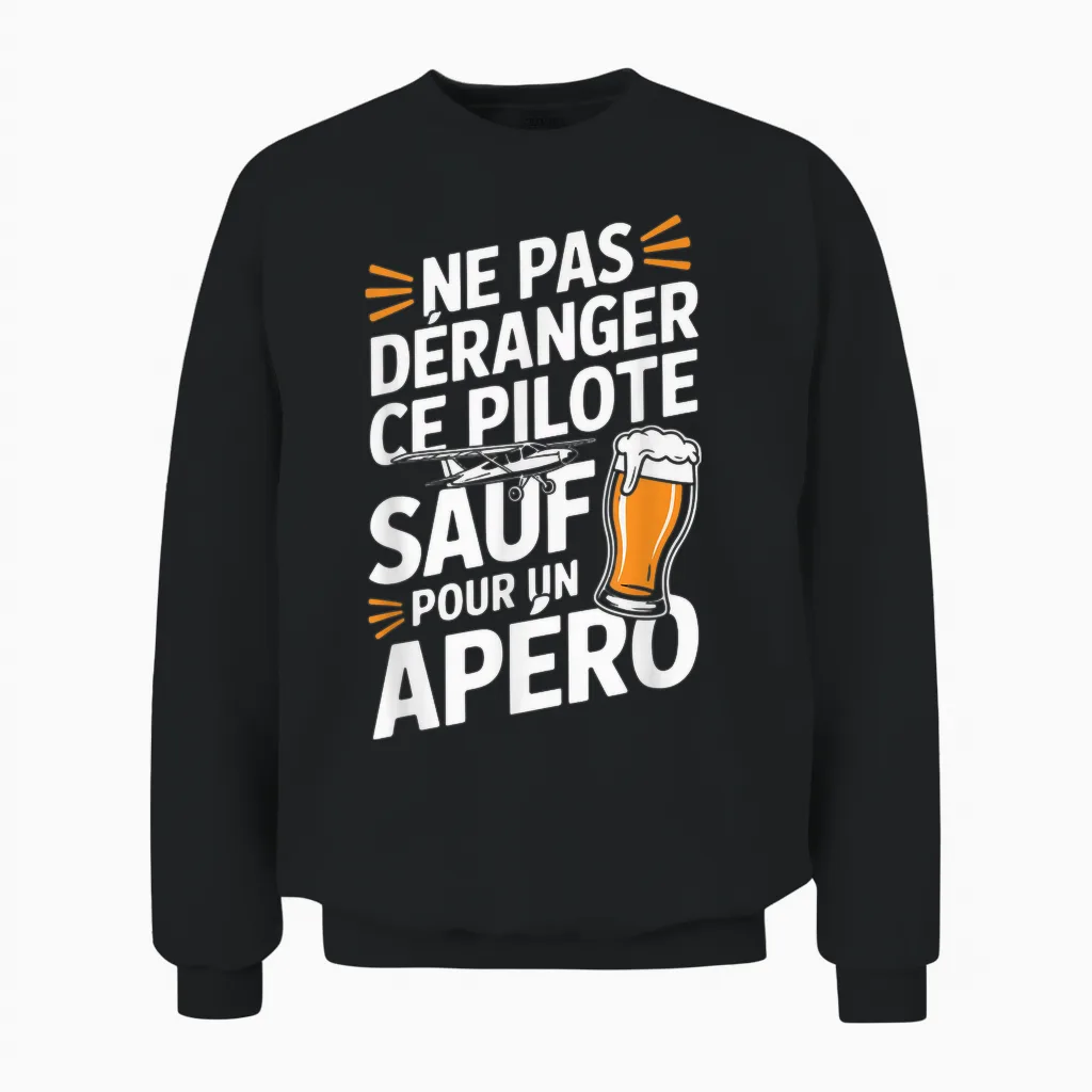 Airplane Aperitif Man Humour Gift Idea Pilot Funny Beer Unisex Sweatshirt in Black