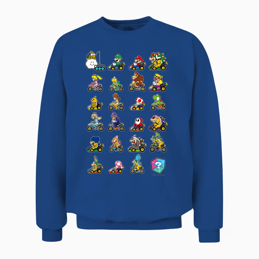 Mario Kart Character Stacks Unisex Sweatshirt in Royal