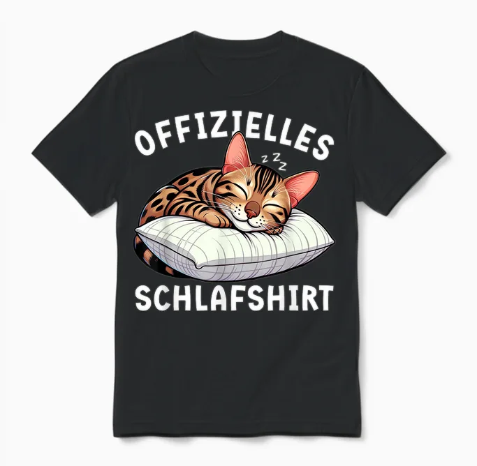 Offizielles Schlafshirt Bengal Katze Nickerchen Schlafanzug Unisex T-Shirt in Black