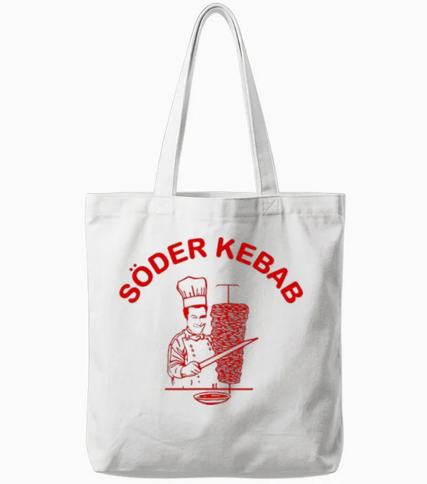 Söder Kebab T-Shirt - Bavarian Political Humour with Doner Cult T-Shirt, Black, S Tote Bags in White