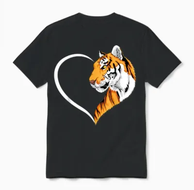 Tiger T-Shirts Für Frauen Mädchen Kinder Tiger T-Shirt Herz Unisex T-Shirt - Black