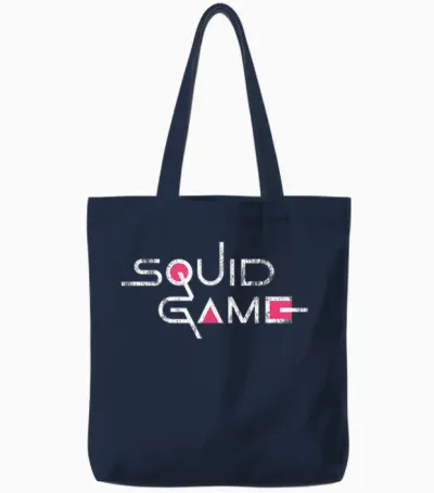 Squid Game Squid Game Logo T-Shirt, Black, S Tote Bags - Navy