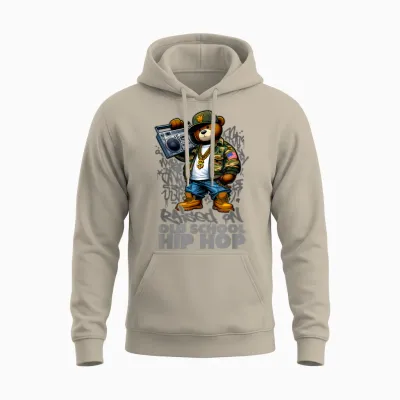 Raised on Old School Hip Hop Bear Rap 90s Hip Hop T-Shirt, Black, S Unisex Hoodie - Sand