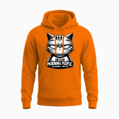 Katze - I Hate Morning People Morgenmuffel Funny Unisex Hoodie - Safety Orange