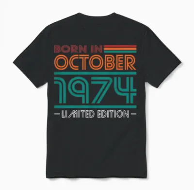 50th Birthday Vintage October 1974 Born in 1974 Unisex T-Shirt - Black