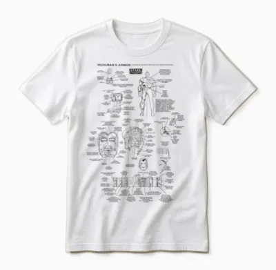 Marvel Iron Man Stark Industries T-Shirt Black Armor Detail Unisex T-Shirt - White