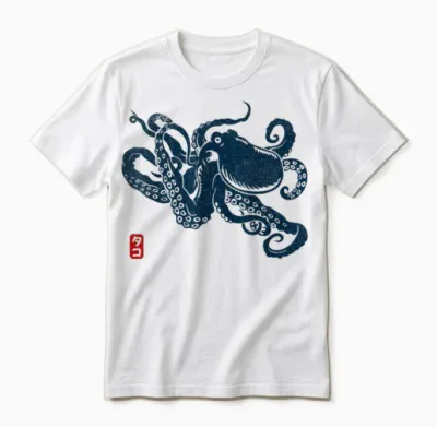Japanese Aesthetic Vintage Octopus T-Shirt, Gray Unisex T-Shirt - White
