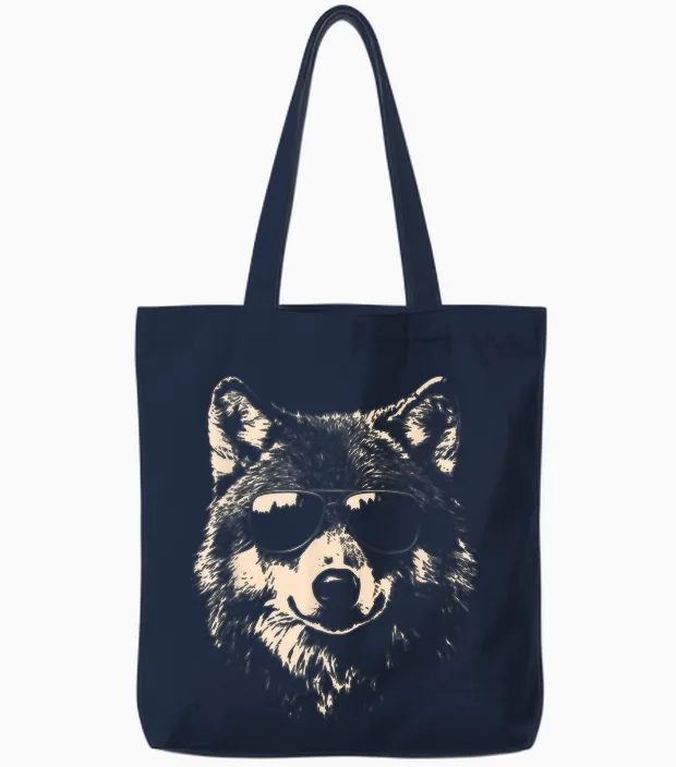 Funny Wolf Cool Rock and Roll Graphic Tote Bags in Navy