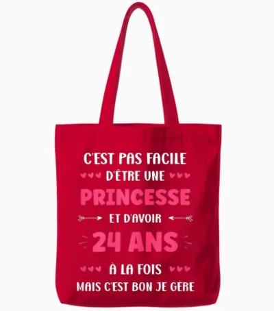 Funny 24 Years Funny Princess Birthday Girl 24 Years T-Shirt, Black, Female X-Small Tote Bags - Red