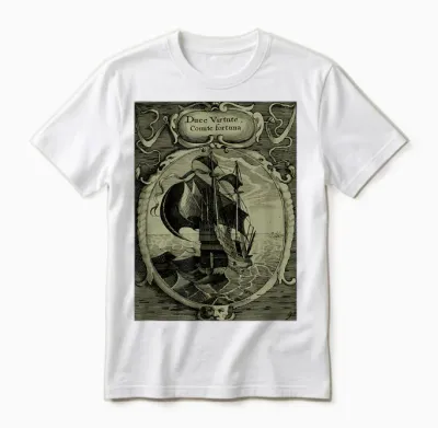 Latin Currency Virtute Duce Comite Fortuna Ship Unisex T-Shirt - White
