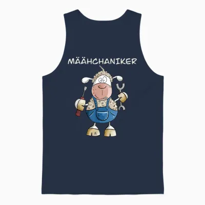 Funny Sheep Word Game Mowing Caniker I Mechanic Screwdriver T-Shirt, Black Unisex Tank Top - Navy