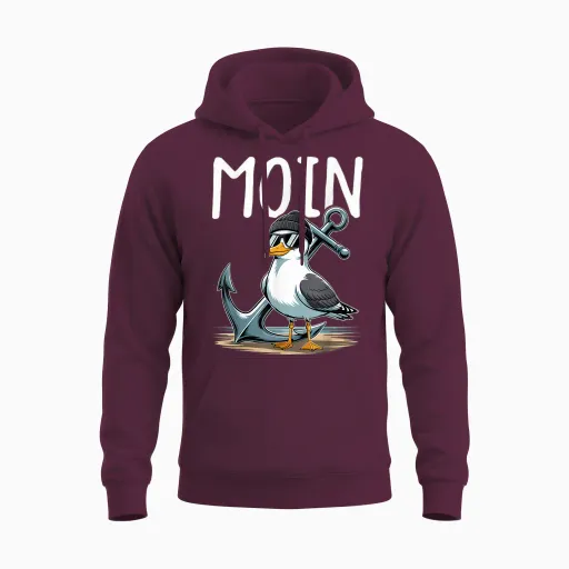 Seagulls Gift - Coast Motif with Anchor - North German Moin Unisex Hoodie - Maroon